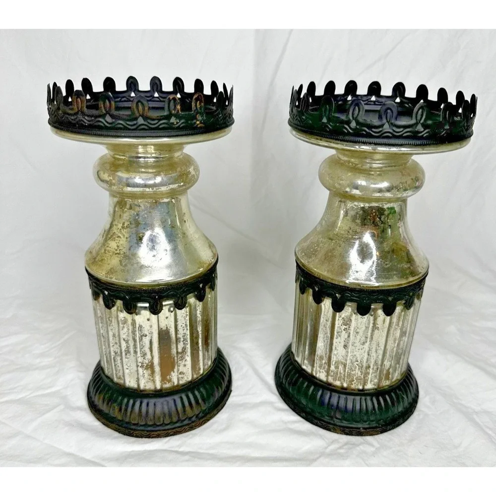Pottery Barn Mercury Glass Candle Stick Holders Set 10